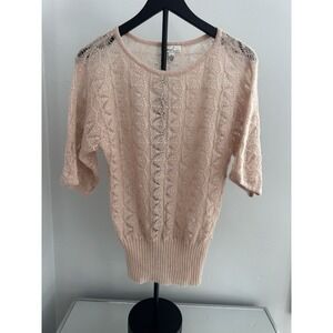 Kim‎ Rogers Open Knit Sweater M Blush Romantic Cottagecore Mohair Blend